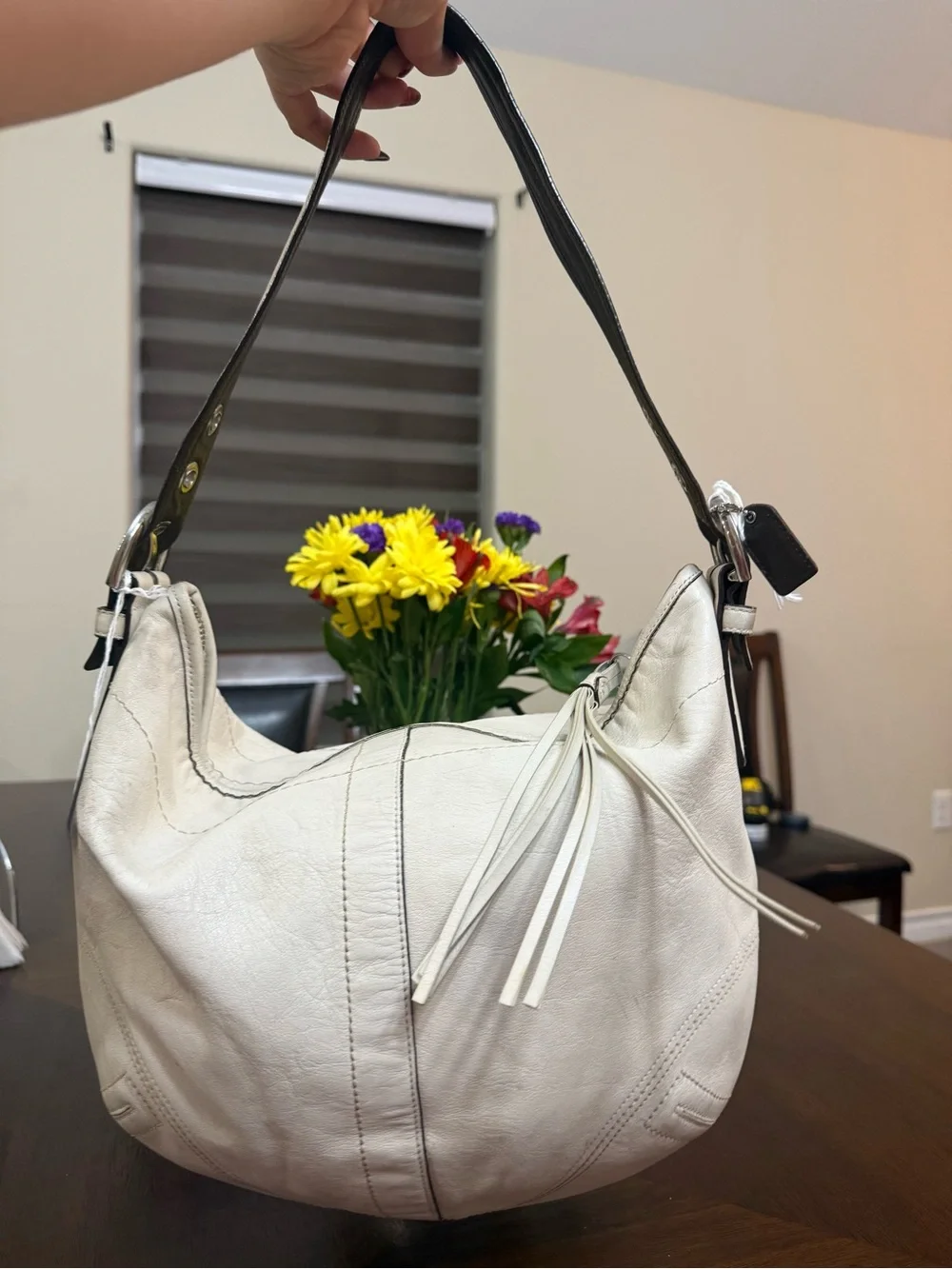 Coach Cream Hobo Bag with Dark Brown Strap